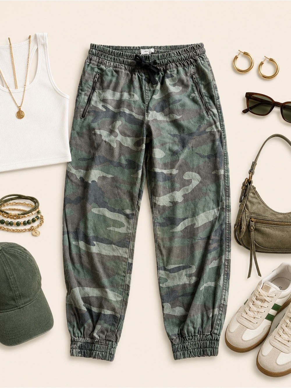 TNA Green and Black Camo Jogger Pants